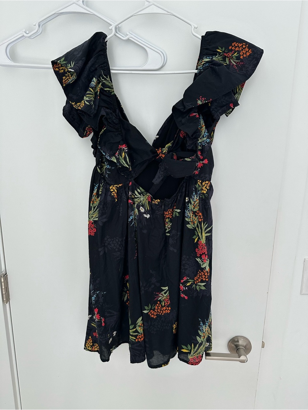 Black Floral Ruffle-Shoulder Mini Dress